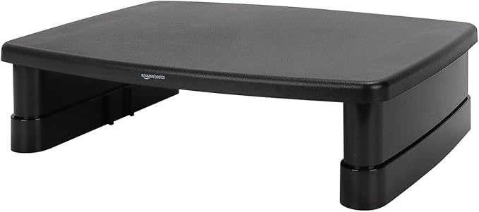 Amazon Basics Rectangular Adjustable Computer Monitor Riser Desk Stand for Reduced Neck Strain, Fits Monitors, Laptops Up to 22lbs, Black