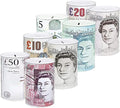 KAV - Value Pack of 4 Money Tin Boxes/Tinplate, Multi-Colour, Notes Design Money Saving Tin, Metal, Multicolour, meduim - Assorted