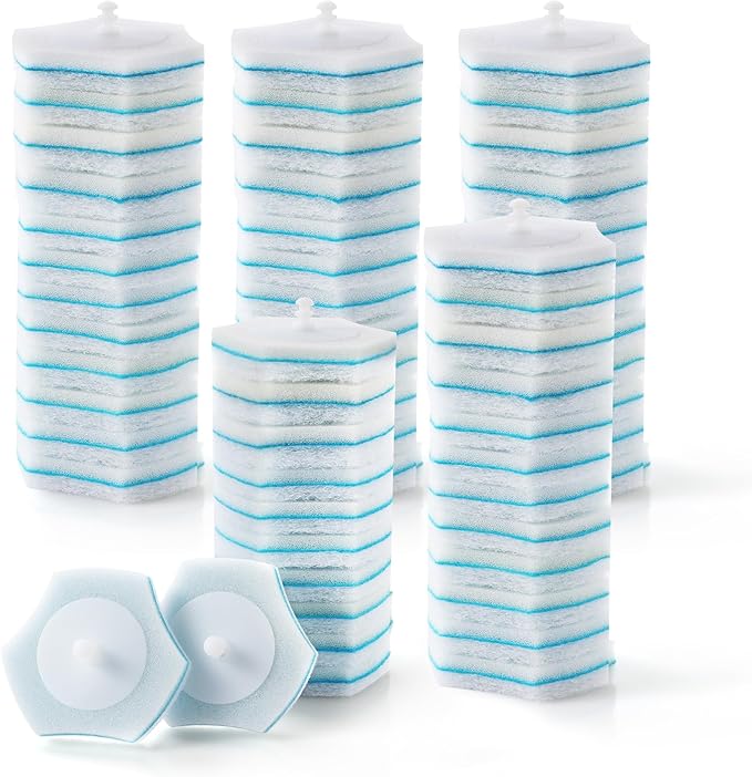 Disposable Toilet Brush Replacement Head, 60 Sponge Brush Heads with Built-in Cleaning Solution,Thoroughly cleans the toilet, leaving them permanently bright white and odour-free