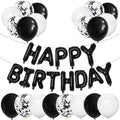Happy Birthday Banner With Black and White Latex and Foil Balloons - 20pcs Confetti Party Decorations Set, 16 inch for Boys Girls Men Women