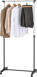Heavy Duty Garment Rack Clothes Rack, Adjustable Clothing Rack Organizer, Single or Double Rail Hanging Rack with Optional Wheels & Shelves for Bedroom, Laundry, Closet & Retail Store (STYLE 1)