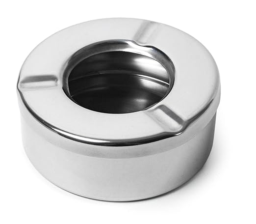 bar@drinkstuff Windproof Stainless Steel Ashtray – Compact 2-Piece Windproof Lid & Base Design, 3 Notches