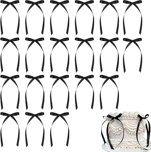 20pcs black bows for cake,black ribbon cake bows Topper decorations,for Kids Girls Women Birthday Wedding Anniversary Baby Shower Christmas Tree Decor Supplies Table Settings ease of use