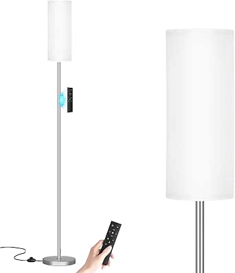 Aooshine Floor Lamps, 64" Modern Standing Lamp for Living Room with White Shade and Silver Pole(9W Bulb Included)[Energy Class F]