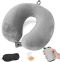 Inflatable Travel Pillow, Blow up Neck Pillow for Travel, Compact Travel Neck Pillows for Adults, Lightweight Inflatable Travel Pillow for Airplane with Eye Mask and Earplugs, Grey