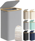 SONGMICS Slim Laundry Basket with Lid, 90L, Space Saving, Removable Mesh Lining, Oxford Fabric, Bamboo Handles, Foldable, 42 x 32 x 70.5 cm, Dove Grey LCB509G01