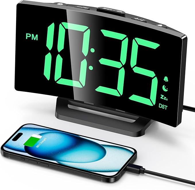 GOLOZA Digital Alarm Clock for Bedrooms, Digital Clock with Customizable Night Mode, 5 Levels Brightness+Off, 2 Volume, 3 Alarm Tones, Snooze, USB Charging Port, Power-Off Memory, 12/24H/DST Beside