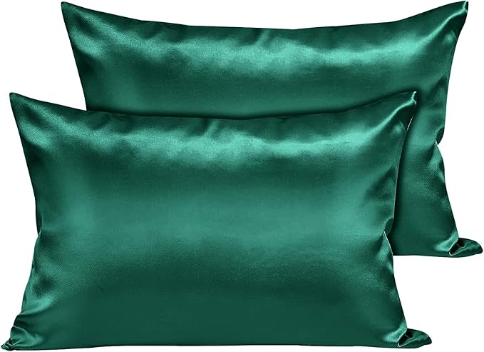 Moonlight Bedding Emerald Cooling Satin Pillow Cases 2 Pack – Soft & Smooth Feels Like Silk Pillowcases for Hair and Skin Care with Envelope Closure