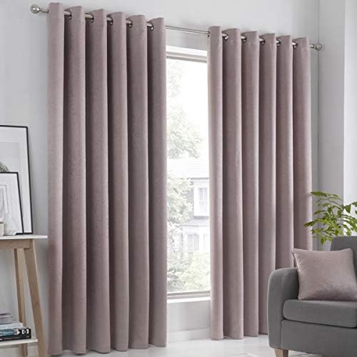 Fusion Strata Woven Eyelet Lined Curtains, Blush, 46 x 54 Inch
