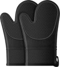 Oven Mitts,Anti-Slip Silicone Oven Gloves,Heat Resistant Gloves,Withstand 500 ℉,Black Double Oven Gloves for Kitchen Cooking,Dessert Making,BBQ