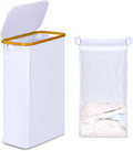 Washing Basket for Laundry, 60L Slim Laundry Basket with Removable Inner Bag, Bamboo Handles, White