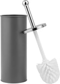 Bristles Premium Toilet Brush & Holder Set – Compact Round Lid Design with Dense Bristles, Stainless Steel Handle & Inner Drip Cup – Durable Bathroom Cleaning Solution (Grey)