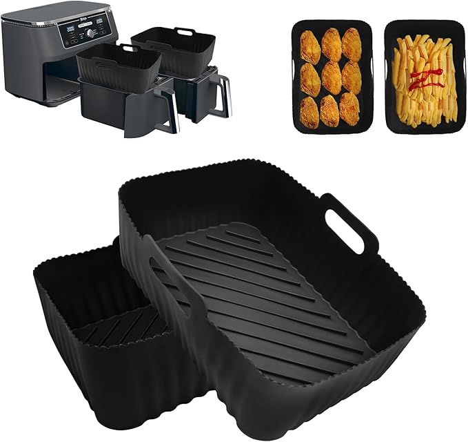 CNMTCCO Silicone Air Fryer Liners, 2Pcs Reusable Air Fryer Silicone Liners for Ninja Foodi Air Fryer AF300UK, AF400UK, Airfryer Liners Airfryer Accessories for Ninja Dual Air Fryer, 7.6L-9.5L