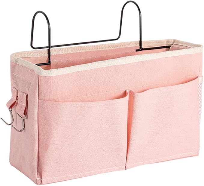 Home Multifunctional Bedside Hanging Bag College Dormitory Bedside Cloth Hanging Basket Bed Clutter Sorting Storage Bag Magazine Book Storage Bag (Pink)