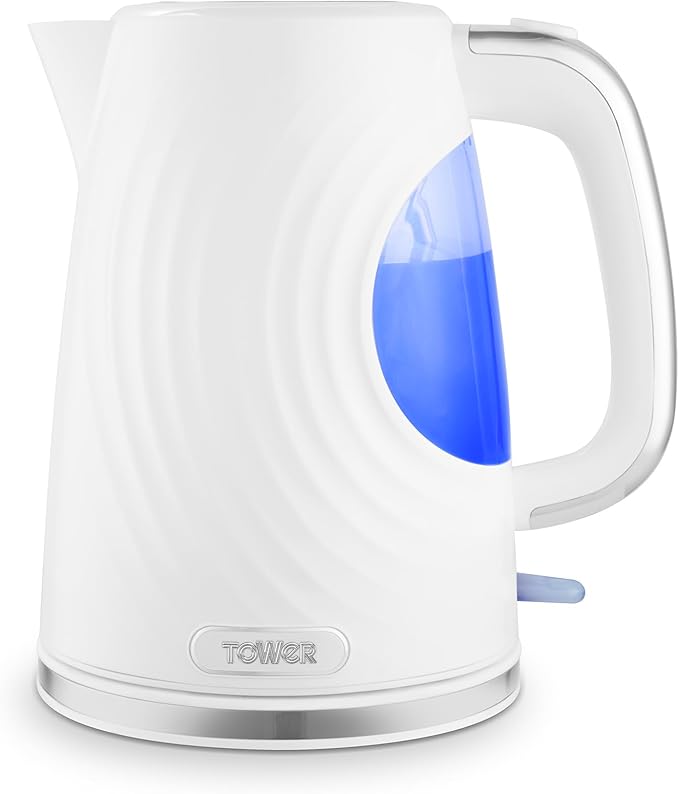 Tower T10083WHT Sonar Textured Kettle with Large Viewing Window & Blue Light, 360 Degree Base, 3000W, 1.7L, White