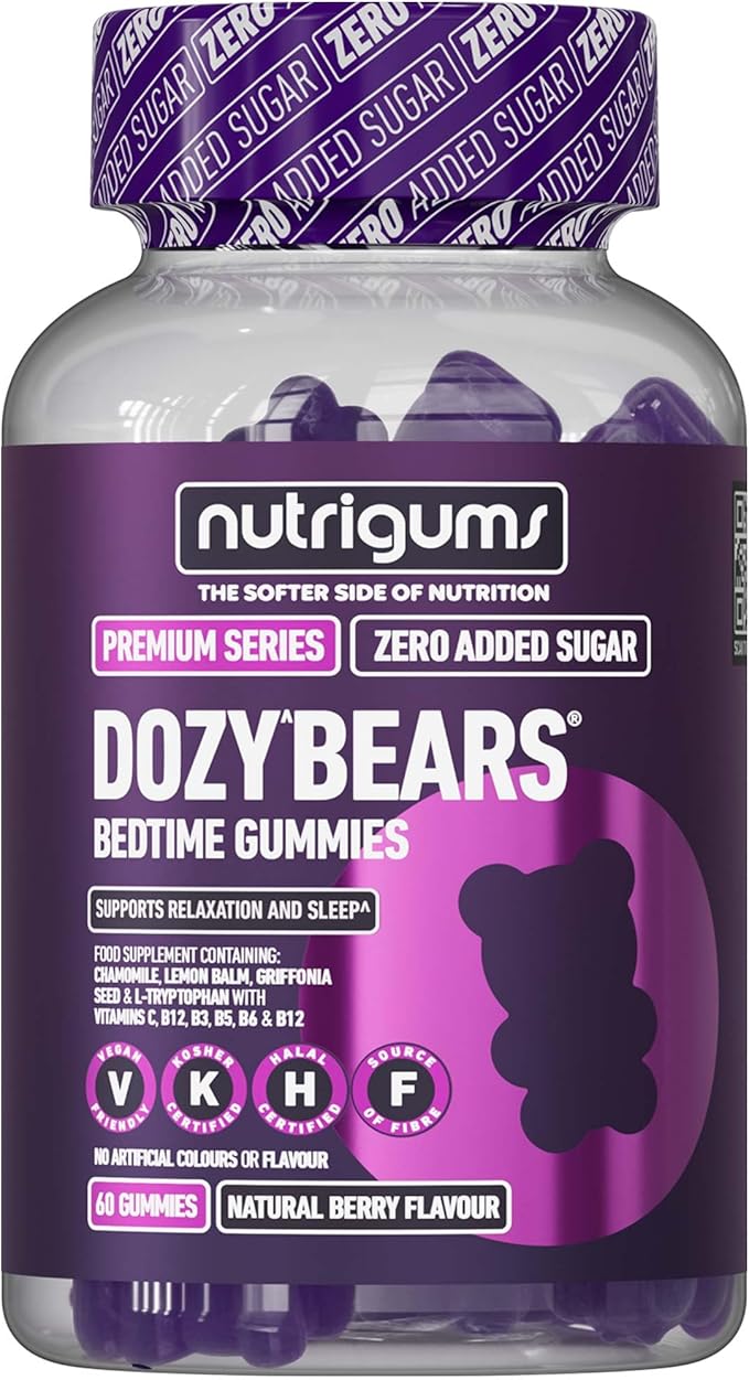 Bedtime Gummy | 5-HTP, L-Tryptophan + Vitamins C, B2, B3, B5, B6 B12 Chamomile & Lemon Balm | No Added Sugar | Mixed Berry Flavour | 60 Vegan Gummies | Support Rest & Sleep | Age 12+