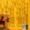 2MX2M Curtain Lights Mains Powered,Backdrop Window Curtain Fairy Light Plug in,Hanging Waterfall Lights for Room,Linkable,204 LED,Remote,Timer,Waterproof for Wall Gazebo Xmas(Warm White)[Energy Class F]