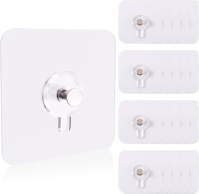 20 Pcs Self-Adhesive Picture Hooks, 6kg Load Capacity, No Drilling or Nailing Required,Transparent Waterproof Heavy Duty Wall Stickers for Bathroom Kitchen