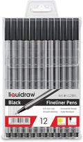 Liquidraw Black Fineliner Pens - 12 Set | Fine Point 0.4 mm Tip | Storage Wallet | Black Coloured Pens For Artists, Handwriting, Drawing, Calligraphy, Sketching | Ergonomic Design | Fade Resistant Ink