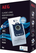 AEG Cylinder S-Bag, 4 x Dust Bags For Vacuum Cleaner, GR201S, Lasts 50% Longer, High Filtration Efficiency, Hygienic Closing Function