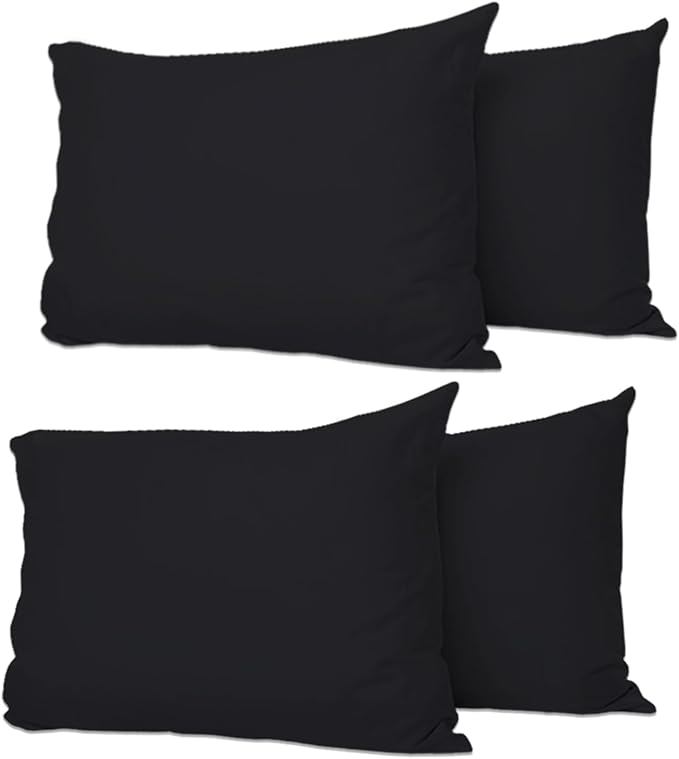 Pillow Cases 4 Pack Black, Soft & Breathable 100% Brushed Microfiber Pillowcase. Anti-Allergic & Machine Washable with Secure Envelope Closure, Multicolor, UK Size 50 × 75 cm