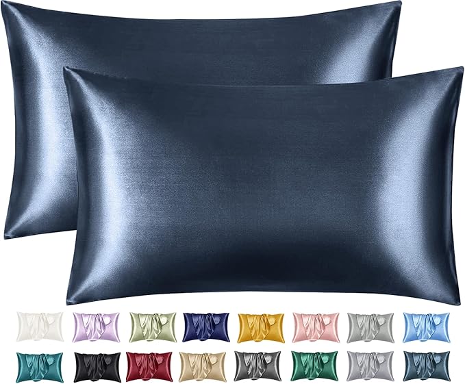 Imperial Rooms Satin Pillowcase 2 Pack – Satin Silk Pillowcases for Hair and Skin, Gifts for Women – Indigo Pillow cases with Envelope Closure (50x75 cm)