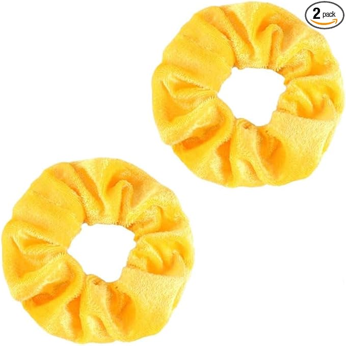 2 Pcs Velvet Scrunchies,Scrunchie for Women Soft Jersey Fabric Hair Scrunchie for Girls Bobble Elastic Hair Band Scrunchies Elastic Spring Ponytail Holder Bobbles Accessories,for Women Girls(Yellow)