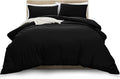 MOONLIGHT20015 Double Duvet Cover Black Solid Soft Double Bedding Duvet Cover Set with 2 Matching Pillowcases