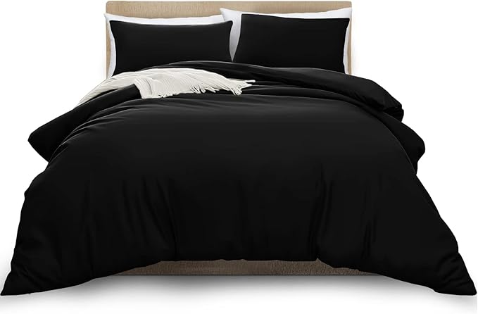 MOONLIGHT20015 Double Duvet Cover Black Solid Soft Double Bedding Duvet Cover Set with 2 Matching Pillowcases