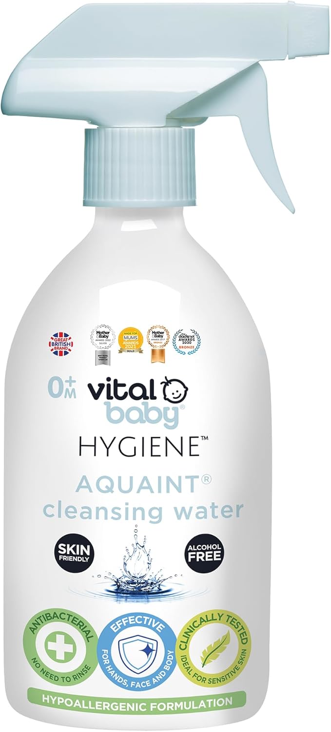 Vital Baby Aquaint Cleansing Water 500ml | Hypoallergenic & Antibacterial Safe for All Ages, Gentle on Skin, Alcohol-Free, 100% Natural Formula Vegan-Friendly Quick, No-Rinse Skin Cleanser