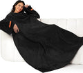 Winthome Blanket with Sleeves, Gift for Women Men Adult, Soft and Cozy Wearable Blanket with Elastic Cuffs, Hook and Loop Fastener (Black, 140x180cm)