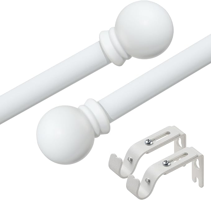 Curtain Poles, Single Curtain Rods for Windows 76-152 cm, 1.6 cm Decorative Curtain Poles Set, Matte White Splicing Metal Curtain Poles with Brackets