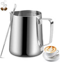 Milk Frothing Pitcher, 350ml/12oz Milk Jug for Coffee Machine, Stainless Steel Pitcher with Measurement Mark and Decorating Pen for Making Latte Art and Cappuccino, Suitable for Coffee Lovers, Silvery