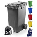Outdoor Wheelie Bin for Household Waste Recycle Trash and Rubbish 240L Litre Small Council Size Black/Grey with Rubber Wheels