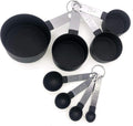 FONYA 8-Piece Black Measuring Tools - Nylon, 4 Measuring Cups / 4 Measuring Spoons with Metal Handles for Liquids and Solids