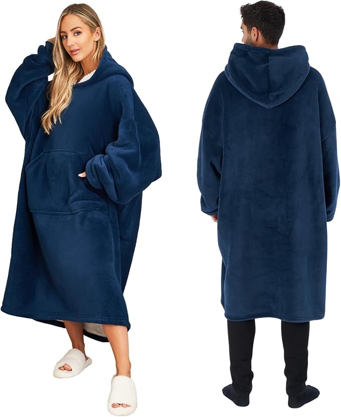 Sienna Extra Long Oversized Blanket Hoodie, Ultra Soft Wearable Throw with Pockets Sleeves Soft Sherpa Fleece Hooded Blanket Giant Sweatshirt