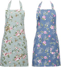 2 Pack Kitchen Aprons for Women, Adjustable Floral Aprons Chef Bakers Apron Cooking Apron with Big Pockets for Cooking Baking Gardening (Flowers)