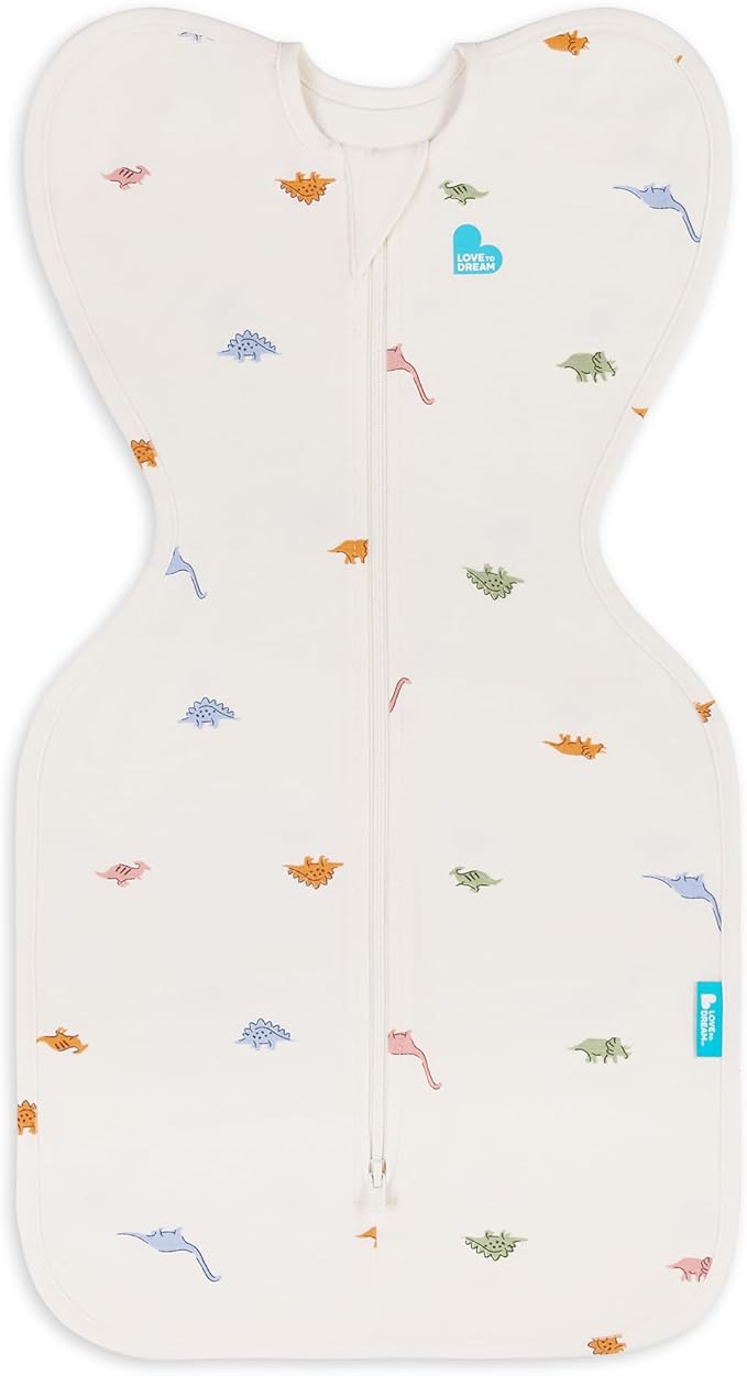 Love To Dream™ Swaddle UP™, Small 3.5-6 kg - Dinosnore Cream, Snug Fit, Supports Healthy Sleep Routine, 1.0 Tog For 20-24°C Temperature, Machine Washable Stretch Cotton, 2 Zips for Easy Nappy Change