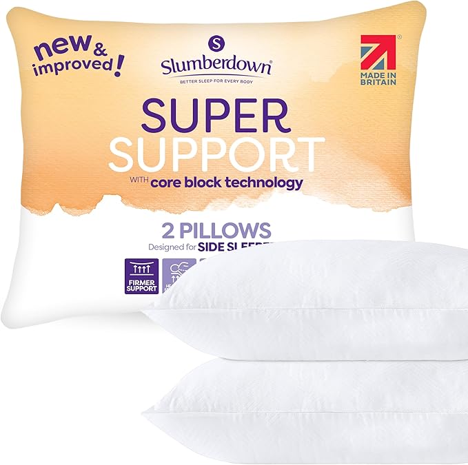 Slumberdown Super Support Pillows 2 Pack - Firm & Supportive Pillow for Side Sleepers, Reduces Neck & Shoulder Pain | Foam Block, UK-Made, Non-Allergenic & Washable (48 x 74cm)