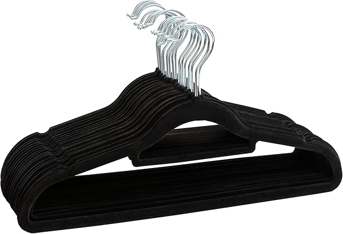 Livel 50 Velvet Suit Hangers - Heavy Duty Black Clothes Hangers With Non-Slip Premium Finish - 360 Degree Swivel Hook for Coats, Jackets, and Trousers
