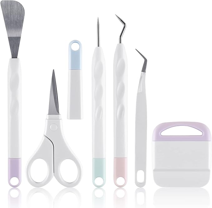 6 PCS Vinyl Weeding Tools Set, Spatula/Scissors with Cap/Piercing Tool/Weeder/Tweezers/Scraper Basic Weeding Tool Kit Stainless Steel Plotter Accessor