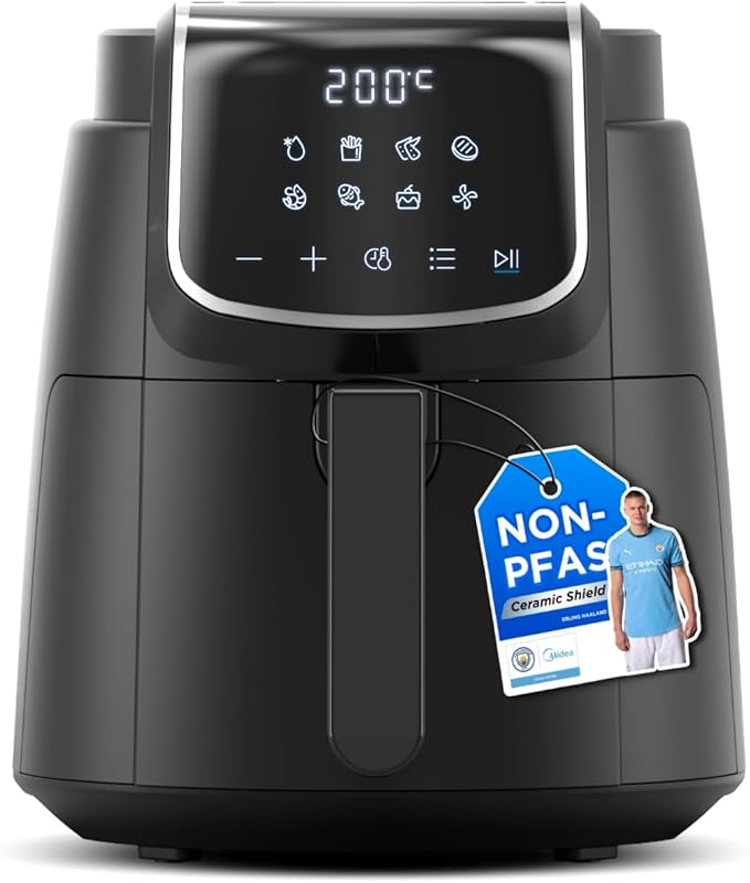 Midea Air Fryer 4L, Oil-Free Airfryer 1500W, 8 Pre-Programmed Cooking Modes, 35-200°C, Baking, Roasting, Grilling, Defrosting, Shake Alarm, 60-Minute Timer, Dishwasher Safe