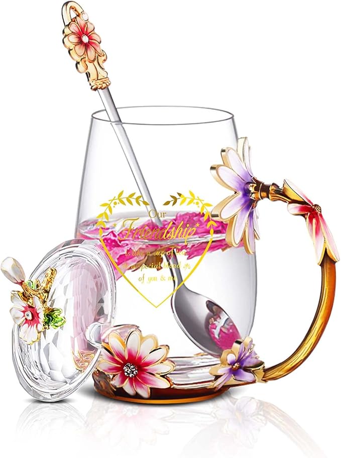 Luka Tech Friendship Gifts for Women,Friend Gifts for Women,Lovely Flower Tea Cup Coffee Mug Birthday Gifts for Friend, Female, Corworker, Bestie