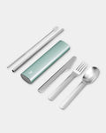 Chilly's Cutlery - Portable Cutlery, Stainless Steel Utensils with Aluminium Travel Case, Reusable Knife, Fork, Spoon, & Straw, Dishwasher Safe - for Travel and Camping - Lichen Green