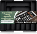 Zuvo Expandable Large Plastic Cutlery Organiser - Black Tray for Kitchen Utensils - Perfect for Large Drawers