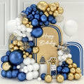 Blue and Gold Balloon Arch Kit - 102Pcs Birthday Kit With Metallic Gold, White, Navy Blue Latex Balloons 18 12 10 5 Inch for Baby Shower Party Decorations