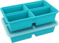 2 Pack Extra Large Soup Containers for Freezing, Silicone Cube Soup Freezer Mould with Lid, Meal Prep Soup Storage Containers, Large Ice Cube Tray for Sauce, 4-Compartment Freezer Container,Blue
