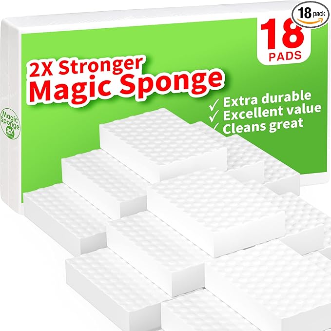 18Pack Magic Eraser Sponge for Cleaning, Extra Durable with 2X Stronger Cleaning Power for All Household Surfaces, Kitchens, Bathrooms, Walls, Shoes, Just Add Water to Erase All Dirt