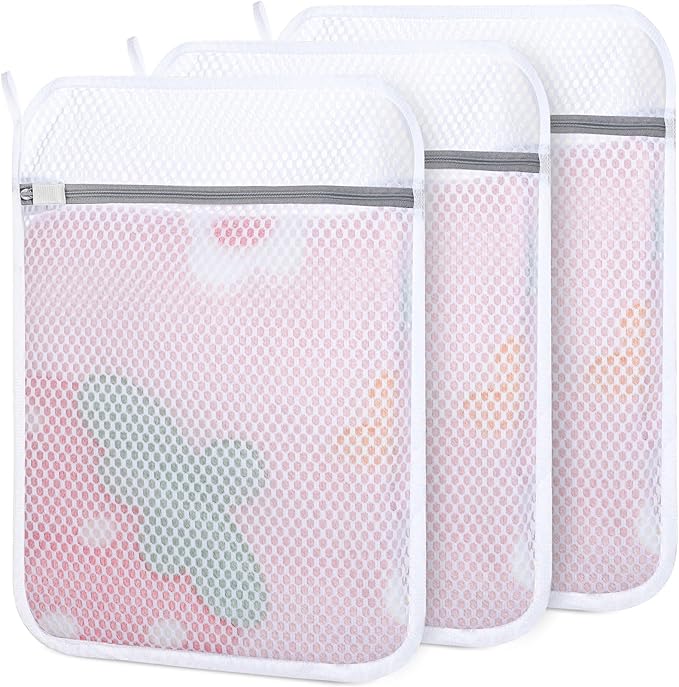 3 PCS Durable Honeycomb Mesh Laundry Bags for Delicates with Zipper, Reusable Laundry Bags for Washing Machine Washing Bags for Laundry Wash Bags for Clothes, Socks, Underwear, Bra (12inx16in)