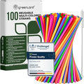 Greenland Pack of 100 Reusable Multi-Colored Straws with Brush - 21 cm Long, 6mm Wide - Perfect for Cocktails, Milk, Juice, Tea (Drinking Straws)